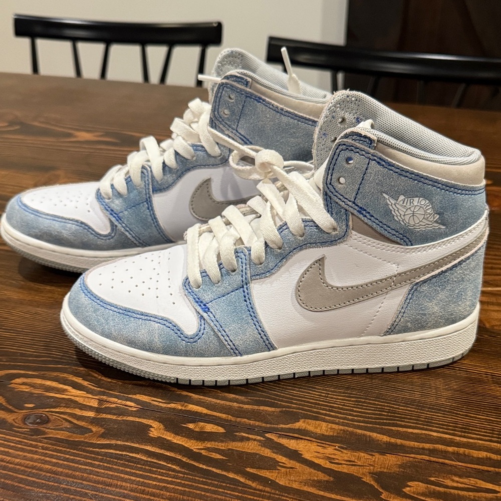 Nike Air Jordan 1 Mid White and Light Blue Denim Sneakers